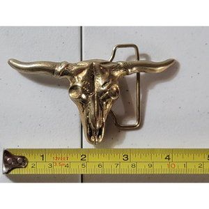 Vintage Longhorn Bull Skull Brass Belt Buckle